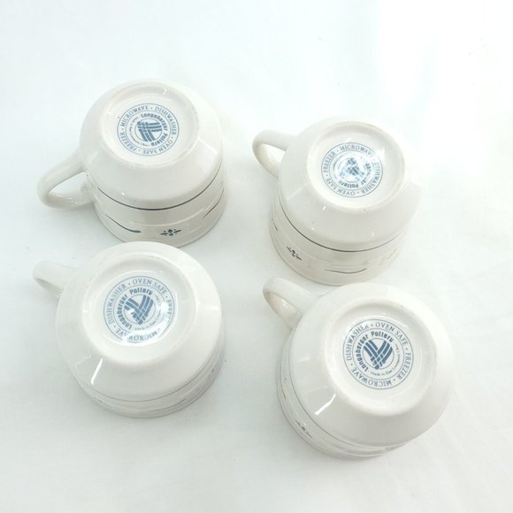 Longaberger White Pottery Woven Traditional Blue Votive Tea Mugs Set Of 4 - Picture 6 of 12